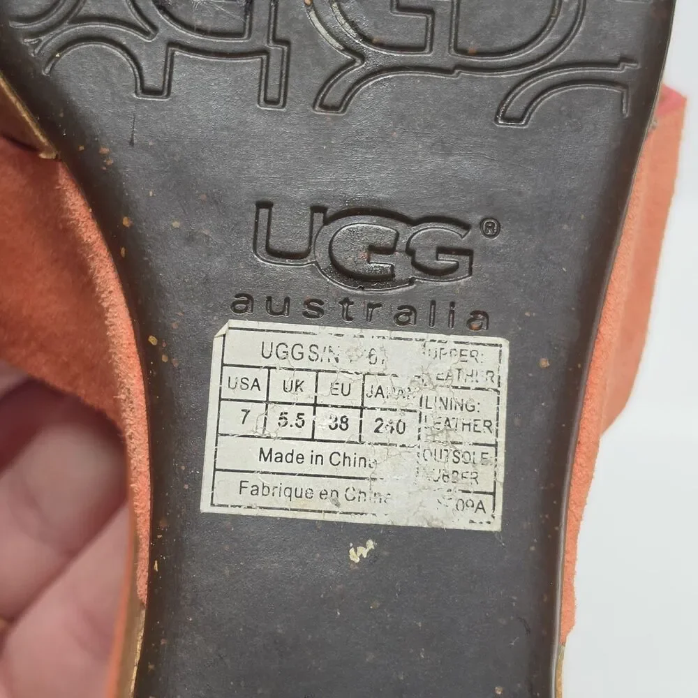 UGG Brook Cork Wedge Coral Orange Suede Thong Sandals Women's 7 Y2K Boho - Picture 7 of 11